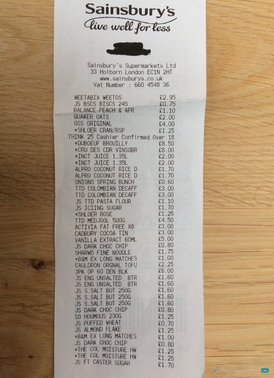 Download Sainsbury's supermarket payment receipt Photoshop template